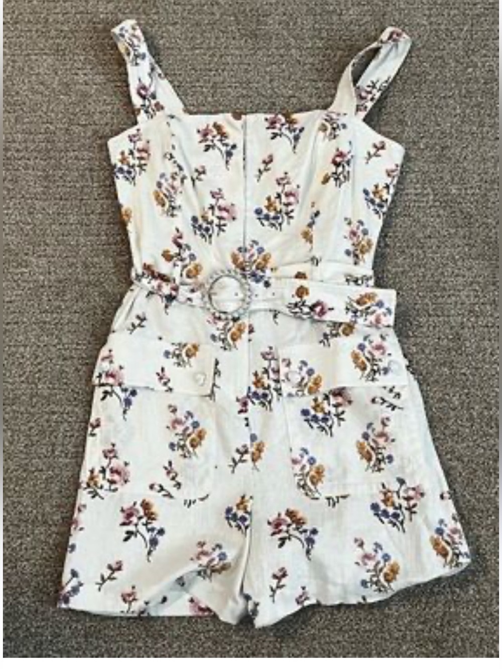 House of Harlow 1960 White Floral Belted Linen Romper